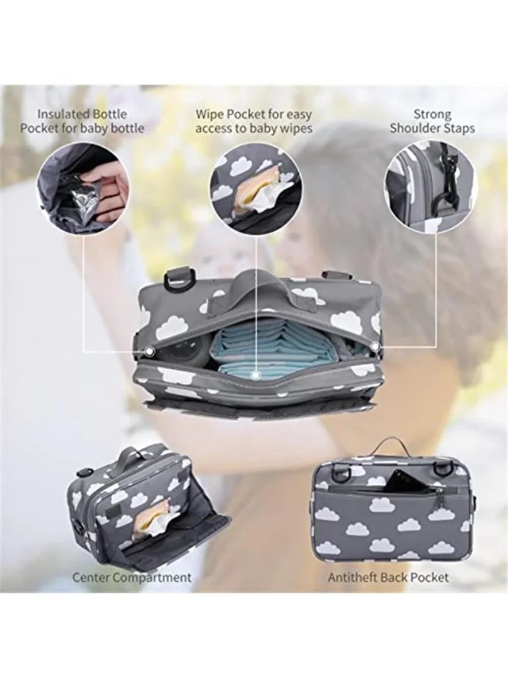 Stroller Organizer Diaper Bag Cup Holder Baby Storage Travel Shoulder Bag Large